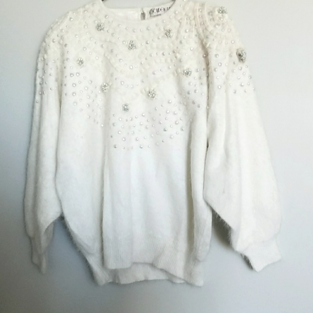 Vintage golden river beaded soft angora blend sweater